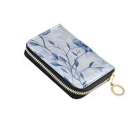 siphylline Flax Blue Flower leather card holder wallet With 9 cards slot RFID Blocking small credit card holder for women with zipper