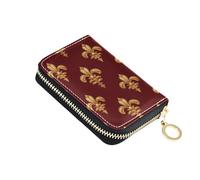 siphylline Fleur-de-lis Gold Red leather card holder wallet with Cion Purse RFID Blocking card holders with zipper
