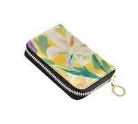 siphylline Flowers Lily Daisy Iris Yellow leather wallet card holder With 9 cards slot RFID Blocking women's card cases with zipper