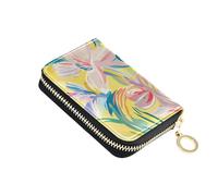 siphylline Flowers Lily Daisy Iris Yellow leather women's card holder wallets With 2 cash slot RFID Blocking credit card case with zipper