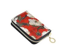 siphylline FLOWERs Red leather small card wallet With 2 cash slot RFID Blocking small card holder with zipper