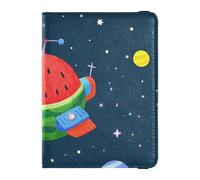 siphylline Fun Watermelon Galaxy Spaceship Navy Blue Leather Passport Card Holder Cover Combo Passport Wallet Passport Cover with RFID Blocking Ultra Slim