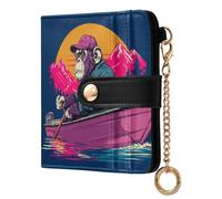 siphylline Funny Alaskan Chimpanzee Navy Blue Ladies Bifold Wallet Unique Minimalist PU Leather Wallet for Woman Girl