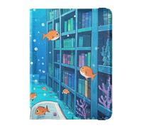 siphylline Funny Ocean Library Book Fish Blue Leather Passport Holder Cover Passport Case Travel Documents Wallet Badge ID Vaccine Card Holder Wallet Lightweight
