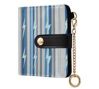 siphylline Funny Striped Thunder Blue Gray Women's Minimalist Folding Wallet Cute Compact PU Leather Wallet for Women Girls