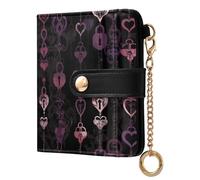 siphylline Gothic Darkness Locks Hearts Chain Women's Folding Wallet With Card Slots Convenient Compact PU Leather Wallet for Women