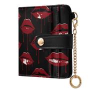 siphylline Gothic Style Darkness Bleed Lips Red Women's Minimalist Folding Wallet Waterproof PU Leather Card Wallet for Girls Women Ladies