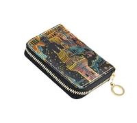 siphylline Grand Castle in Medieval Style leather card holder wallet With 2 cash slot RFID Blocking credit card holders with zipper