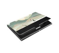 siphylline Green Gold Chinese Landscape Crane Ultra-thin outdoor business card holder With Leather & Stainless Steel card holder modern for Women or Men