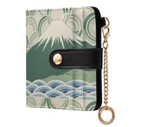 siphylline Green Japanese Fuji Mountain Ladies Folding Coin Wallet Fancy PU Leather Card Wallet for Woman Girl