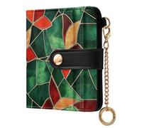 siphylline Green Red Abstract Pattern Stained Glass Style Ladies Classic Foldable Wallet Cute PU Leather Card Wallet for Men Women Travel