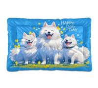 siphylline Happy Samoyed Dog Dog Cat Bed Soft Anti-Slip Kennel Pad for Large Jumbo Medium Small Dogs 36" x 24"