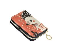siphylline Hedgehog Red Cute leather card wallet for men With 2 cash slot RFID Blocking card holder for men with zipper