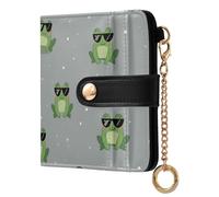 siphylline Hippie Funny Beach Frog Green Gray Ladies Classic Foldable Wallet Convenient Premium PU Leather Wallet for Woman Girl