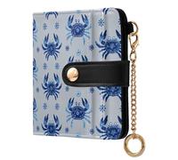 siphylline Hippie Style Crazy Crab Blue Women's Leather Folding Wallet Waterproof PU Leather Bifold Wallet for Woman Girl