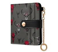 siphylline Indian Crazy Buffalo Skulls Gray Women's Folding Wallet With Card Slots Unique Everyday PU Leather Wallet for Girls Women Ladies
