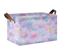 siphylline Indian Water Lily Neon Purple Fabric Foldable Storage Baskets Decorative Large Closet Organizer Bins with Handles Sturdy Closet Organizer for Bedroom, Living Room, Home Organization