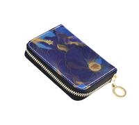 siphylline Indigo Morning Glory Abstract Flowers leather mens card holder wallet With 2 cash slot RFID Blocking women's card cases with zipper
