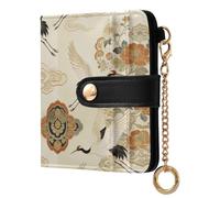 siphylline Japanese Cloud Flower Crane Beige Ladies Lightweight Foldable Wallet Waterproof PU Leather Wallet for Woman Girl