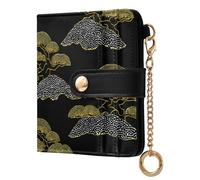 siphylline Japanese Style Pine Tree Pearl Black Women's Leather Folding Wallet Waterproof PU Leather Wallet With Card Slots for Woman Girl