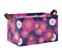 siphylline Japanese Sunflower Blush Pink Indigo Decorative Fabric Storage Baskets Foldable Organizer Bins with Handles Sturdy Closet Organizer for Toy, Book, and Clothes Living Room