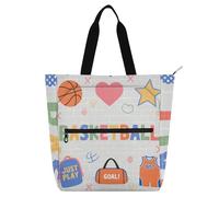 siphylline Kid Tote Bag for Boys Girls Women, Basket Ball Pattern Print Lightweight Tote Bag Resuable Grocery Bag with Zipper for College Shopping Beach