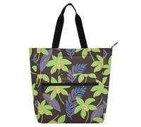 siphylline Kid Tote Bag for Kids Adults, Green Orchid Flowers and Leaf Water-resistant Reusable Shopping Bag with Zipper for College Shopping Beach