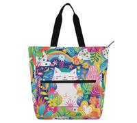 siphylline Kid Tote Bag for Kids Boys Girls, The White Cat in The Garden Water-resistant Library Book Bag Handbag with Zipper Pockets for College Shopping Beach
