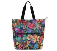 siphylline Kids Tote Bag Piano Book Bag for Kids Women Men, Retro Colorful Floral Pattern Lightweight Reusable Grocery Beach Bag with Zipper for School and Playtime