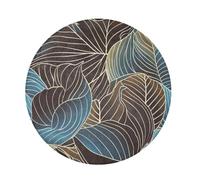 siphylline Long Pile Round throw rugs Blue and Brown Lines Leaves
