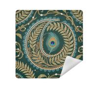 siphylline Make Up Bag Cloth Portable Jewelry Organizer Wrap 13.8 X 13.8 Wrapper Organizer Bags For Women, paisley flower peacock green ethnic, 13.8x13.8in