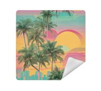 siphylline Make Up Bag Pouchs Camera Lens Cloth Magic Sticker Makeup Organizer Wrap 13.8 X 13.8 Wrapper Cosmetic Organizers For Travel, vapor wave style tropical tree sun, 21.7x21.7in
