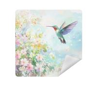 siphylline Make Up Bag Pouchs Cloth Magic Self-Adhesive Makeup Organizer Wrap 13.8 X 13.8 Wrapper For Organization, hummingbird flowers pastel spring, 13.8x13.8in