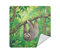 siphylline Make Up Bag Pouchs Cloth Magic Sticker Makeup Organizer Wrap 13.8 X 13.8 Wrapper Makeup pouching For Women, oil painting sloth green jungle, 17.7x17.7in