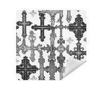 siphylline Make Up Bag Pouchs Cloth Self-Adhesive Travel Make Up Organizer Wrap 13.8 X 13.8 Wrapper Cosmetic Organizers For Travel, Black white vintage European-style cross, 21.7x21.7in