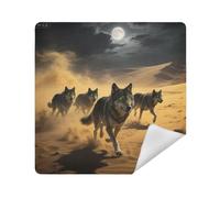 siphylline Makeup Bag Camera Lens Cloth Magic Sticker Travel Toiletry Organizer Wrap 13.8 X 13.8 Wrapper Cosmetic Organizers For Travel, Desert wolf fierce dark color, 21.7x21.7in