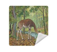 siphylline Makeup Bag Cloth Magic Self-Adhesive Travel Bag Organizer Wrap 13.8 X 13.8 Wrapper For Toiletries, oil painting green jungle brown deer river, 21.7x21.7in