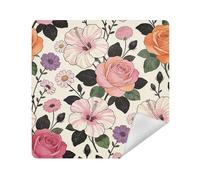 siphylline Makeup Bag Cloth Protective Travel Bag Organizer Wrap 13.8 X 13.8 Wrapper Makeup pouching For Women, William Morris Pink rose flowers, 21.7x21.7in