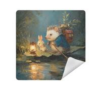 siphylline Makeup Bag Cloth Self-Adhesive Travel Organizer Wrap 13.8 X 13.8 Wrapper Makeup pouching For Women, hedgehog rabbit ferry, 17.7x17.7in