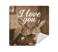 siphylline Makeup Holders Camera Lens Cloth Magic Sticker Toiletry Organizer Travel Wrap 13.8 X 13.8 Wrapper Makeup pouching For Women, i love you retro bunny couple brown, 17.7x17.7in