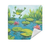siphylline Makeup Holders Cloth Magic Self-Adhesive Cosmetic Travel Bag Organizer Wrap 13.8 X 13.8 Wrapper For Organization, Frog jumping on the lily pads, 13.8x13.8in