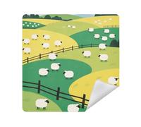 siphylline Makeup Holders Cloth Magic Self-Adhesive Travel Toiletry Organizer Wrap 13.8 X 13.8 Wrapper Cosmetic Organizers For Travel, cartoon white sheep green yellow farm, 17.7x17.7in