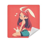 siphylline Makeup Holders Cloth Self-Adhesive Travel Make Up Organizer Wrap 13.8 X 13.8 Wrapper For Toiletries, cartoon Hare burgundy, 17.7x17.7in