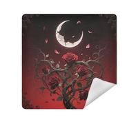 siphylline Makeup Organizer Bag Camera Lens Cloth Self-Adhesive Toiletry Organizer Travel Wrap 13.8 X 13.8 Wrapper For Organization, Gothic red rose moonlit night, 21.7x21.7in