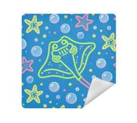 siphylline Makeup Travel Bag Camera Lens Cloth Magic Self-Adhesive Cosmetic Bag Organizer Wrap 13.8 X 13.8 Wrapper Cosmetic Organizers For Travel, animal manta ray fluorescent green blue, 21.7x21.7in