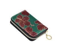 siphylline Maroon Red Flower Dark Green leather small credit card wallet with Cion Purse RFID Blocking womens credit card holder with zipper
