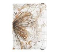 siphylline Mechanical Cyber Style Butterfly Music Notes Gold Background Leather Passport Card Holder Cover Combo Passport Case Cute Passport Book Lightweight