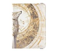 siphylline Mechanical Cyber Style Wolf Music Notes Gold Leather Passport and Vaccine Card Wallet Combo Vaccine Card Holder Cover Combo Cute Passport Book Lightweight