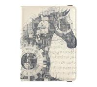 siphylline Mechanical Style Horse Music Score Grey Leather Passport Holders Passport Case Travel Documents Wallet Passport Cover with RFID Blocking Waterproof