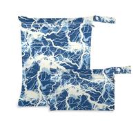 siphylline mess-proof baby wet bag 2 Pack travel essentials for baby with handles for bathing, beach Lightning Bolts Blue White